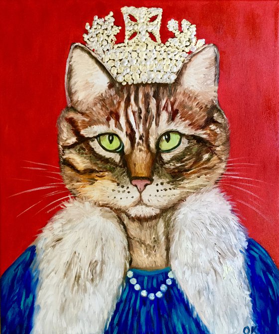 Cat La Queen FELINE ART.  Original oil painting for cat lovers