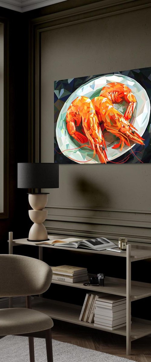KING PRAWNS ON A WHITE PLATE by Maria Tuzhilkina