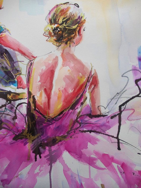 Conversation-Ballerina Mixed Media  Painting on Paper
