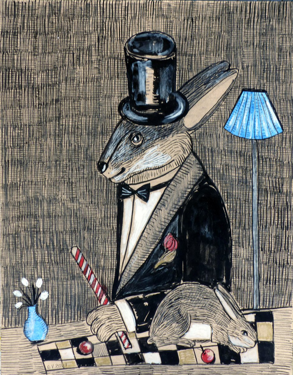 Surrealistic Animal Drawing By Elizabeth Vlasova, 11 X 14, Magic Tricks, Original Artwork