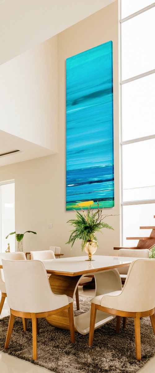 Field of blue - Chasing Light I 262x72x4cm I Supersized acrylic painting by Cornelia Petrea