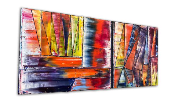 "Find Your Balance" - FREE USA SHIPPING - Original PMS Abstract Oil Painting On Wood - 34.5" x 16"