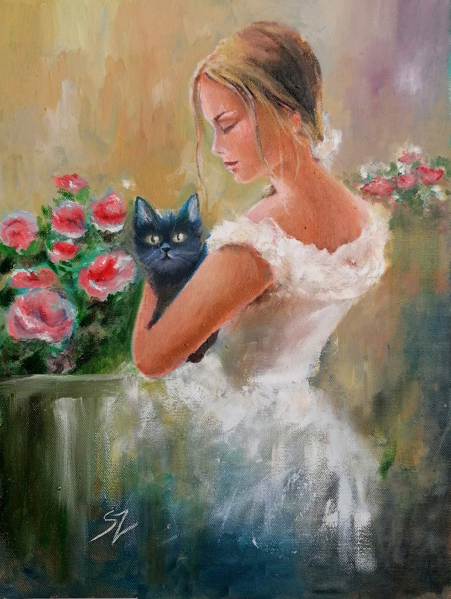Cat and Roses by Susana Zarate