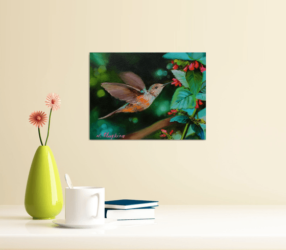 Hummingbird and Red Flowers