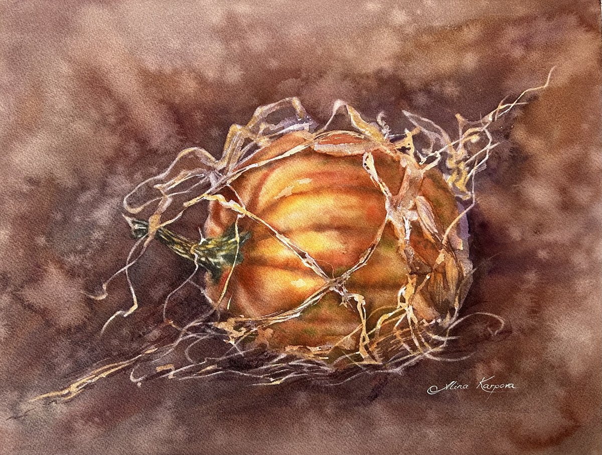 Pumpkin and hay by Alina Karpova