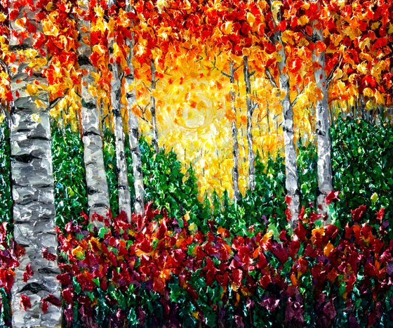 Aspen Trees In Colorado Rockies With a Palette Knife