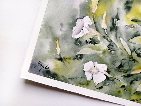 White wildflowers painting