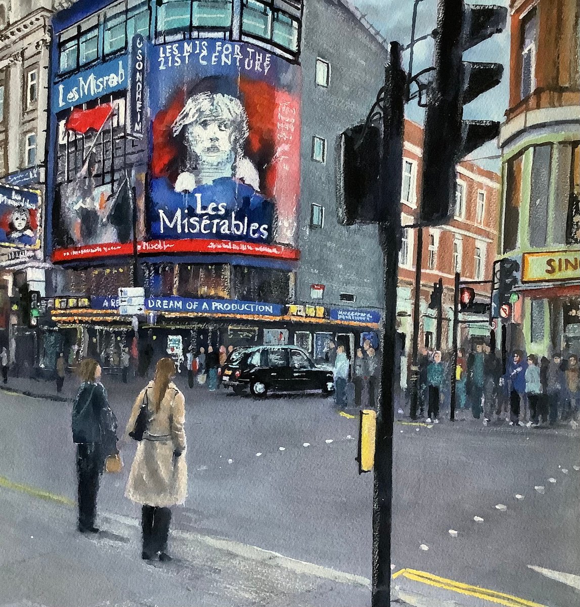 Photorealistic Cityscapes Watercolour By Darren Carey, 11 X 15, West End Theatres, Original Artwork
