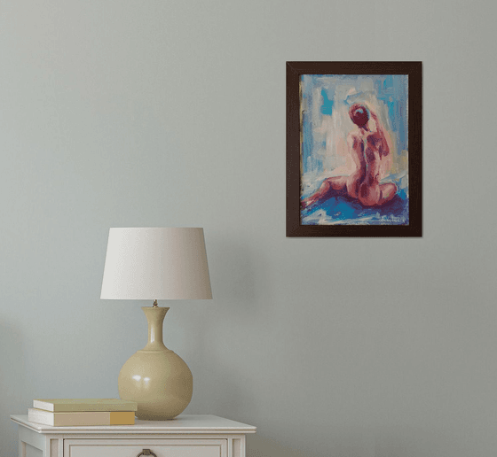 Erotic art expressive acrylic painting of naked woman