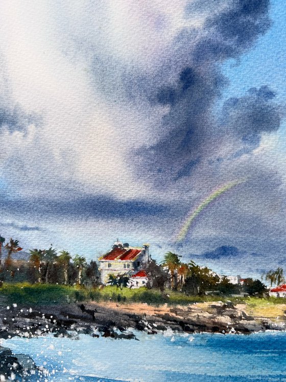 Sea coast of Cyprus Clouds Rainbow