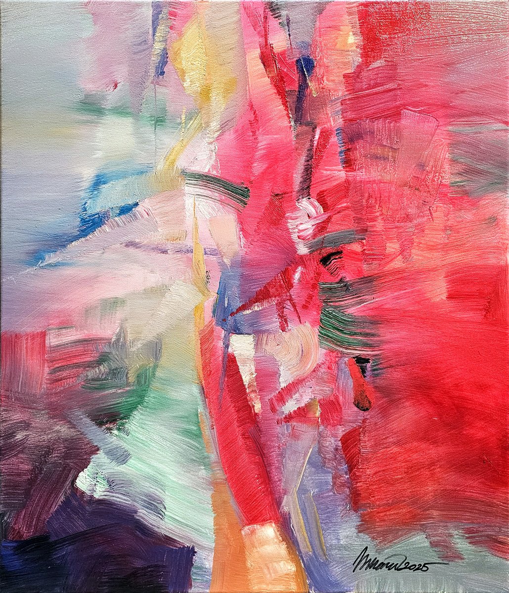 Abstract Oil Painting By Taidakov Nikolai, 24 X 28", Garnet Sunset, Original Artwork