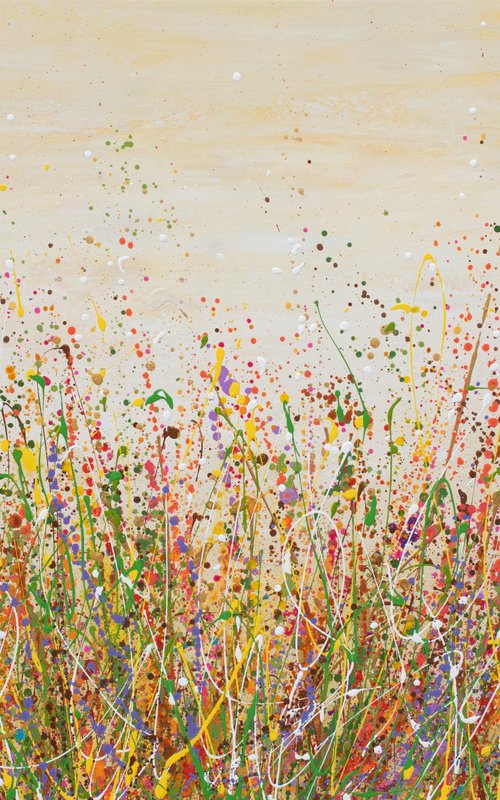 Golden Meadow - Abstract Floral Landscape Painting by Olga Tkachyk