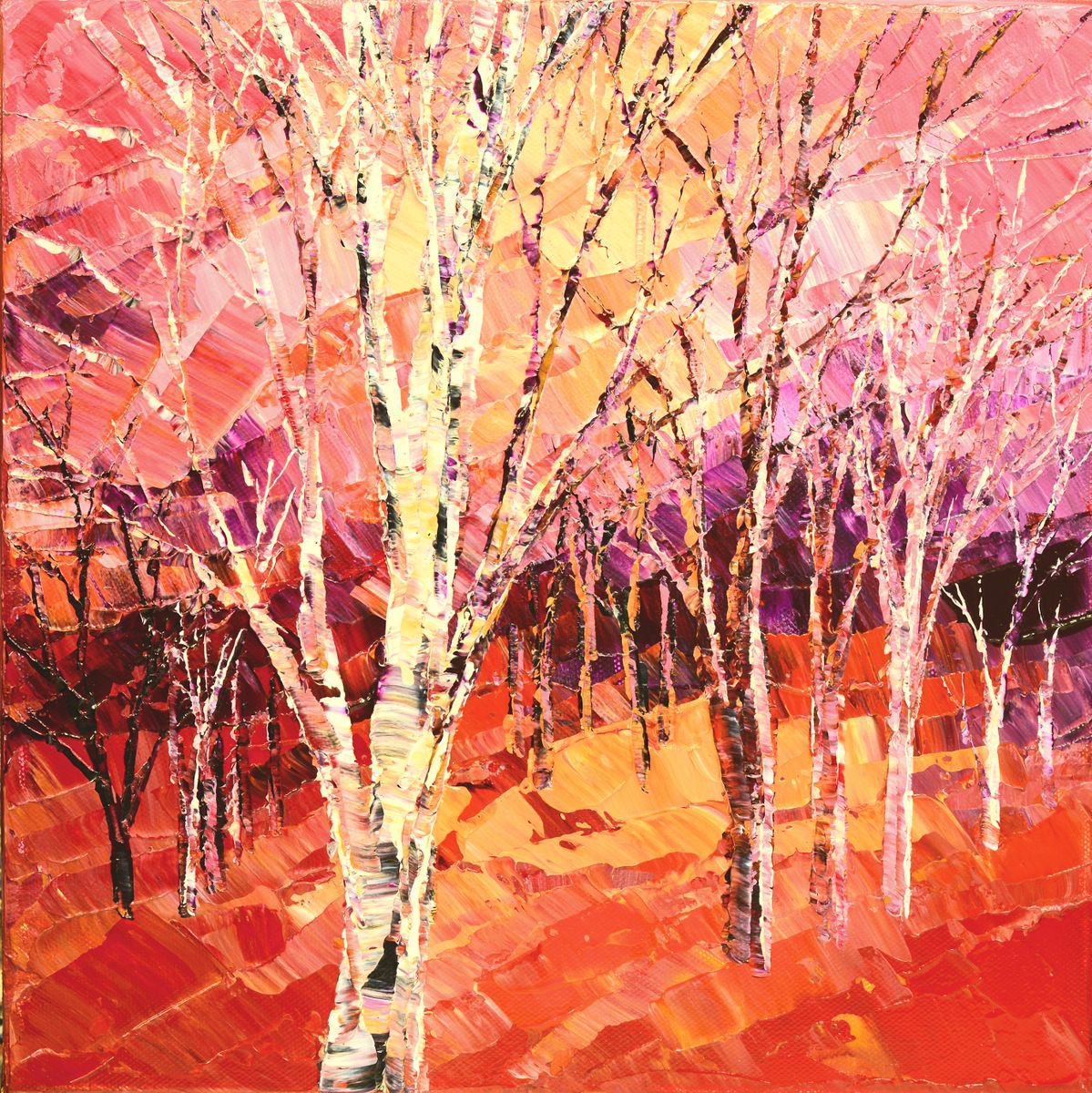 Impressionistic Landscape Acrylic Painting By Tatiana Iliina, 12 X 12", Morning Reveals, Original Artwork