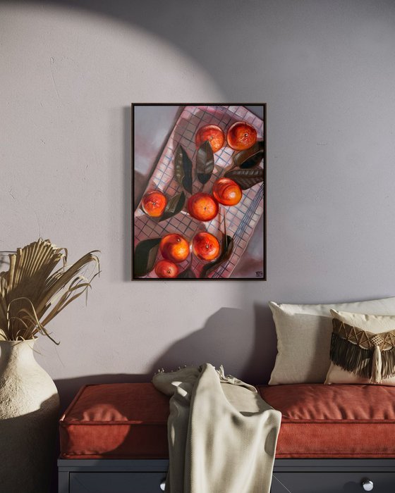 Oranges on Striped Cloth