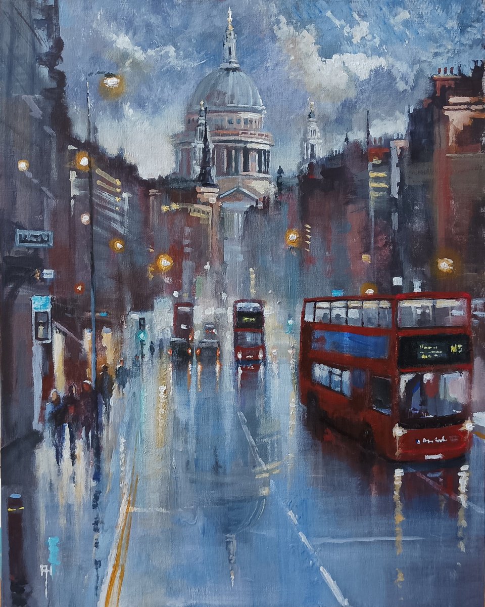 Impressionistic Cityscapes Acrylic Painting By Alan Harris, 16 X 20, London Icon St Pauls Cathedral, Original Artwork