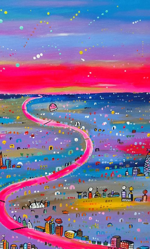 Pink and Purple Futuristic Scene (Commission) by Maria Luisa  Azzini
