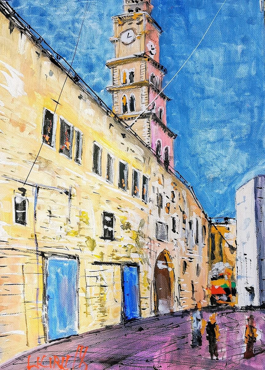Impressionistic Cityscapes Painting By Leonid Kirnus, 9 X 12", The Tower, Original Artwork