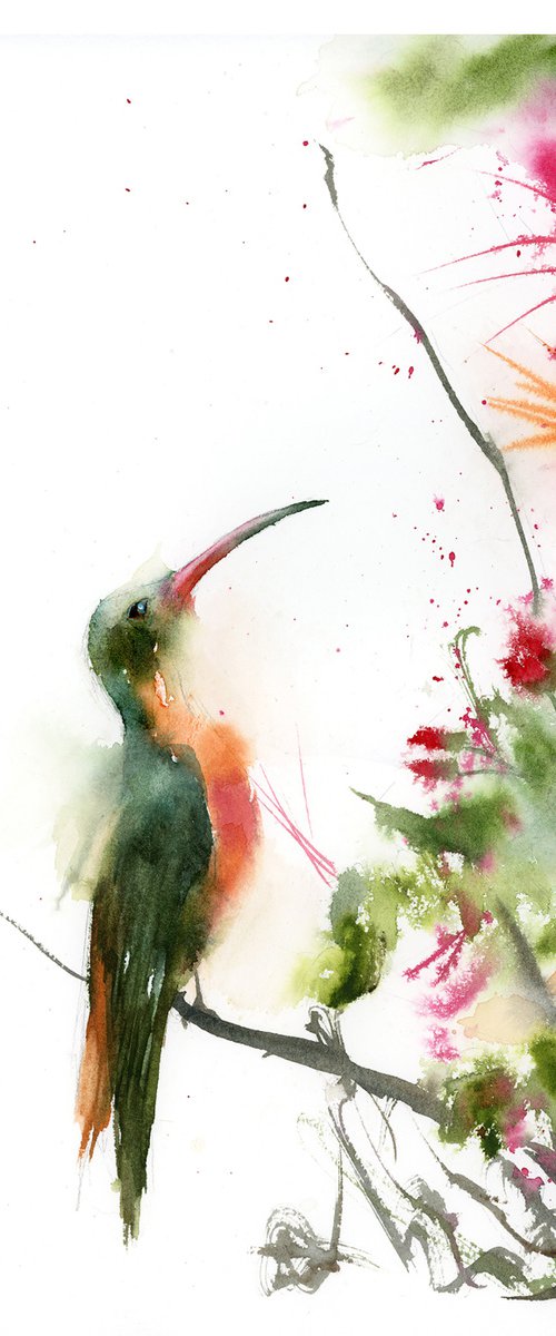 Green Hummingbird with flower by Olga Tchefranov (Shefranov)
