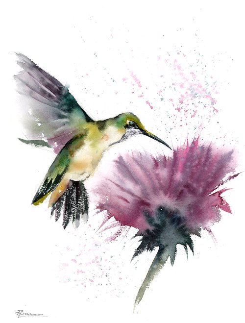 Flying Hummingbird and Flower by Olga Shefranov (Tchefranov)