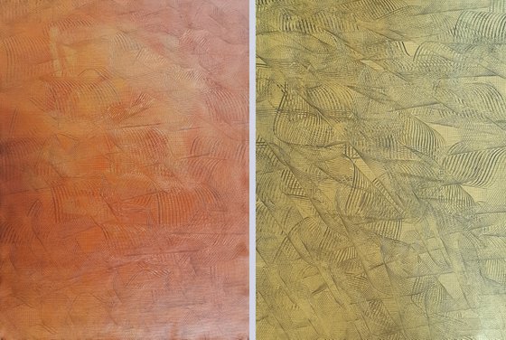 Growing old with you - diptych golden and copper abstract painting