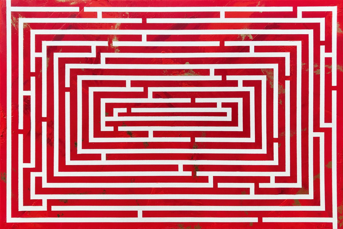 Geometric Abstract Acrylic Painting By Jamie Lee, 35 X 24, The Narrow Path, Original Artwork