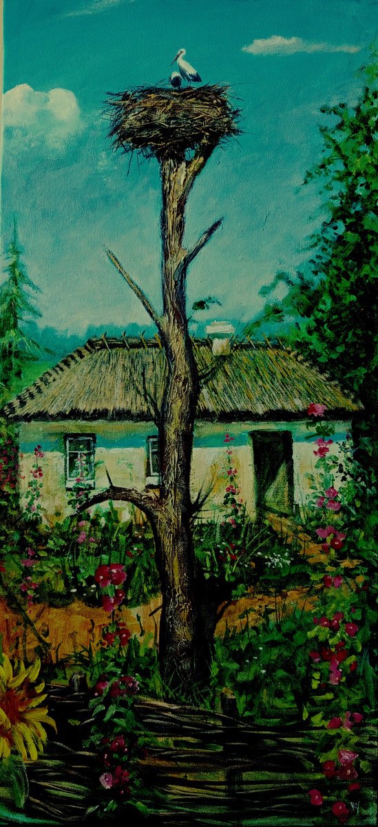 Impressionistic Landscape Oil Painting By Serhiy Roy, 12 X 26", The Nest., Original Artwork