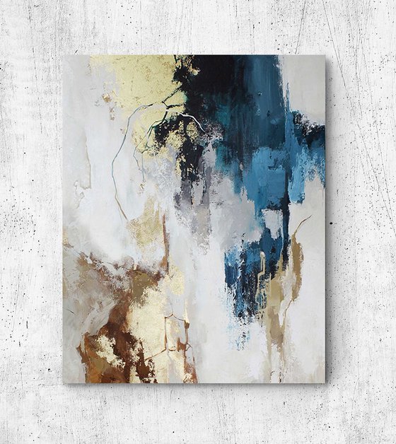 "Flux 3" Navy and gold abstract acrylic art
