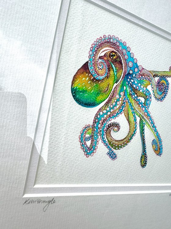 Framed Watercolour Octopus