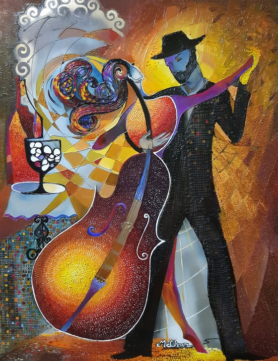 Passionate evening (70x90cm, oil painting, modern art, ready to hang, music painting)