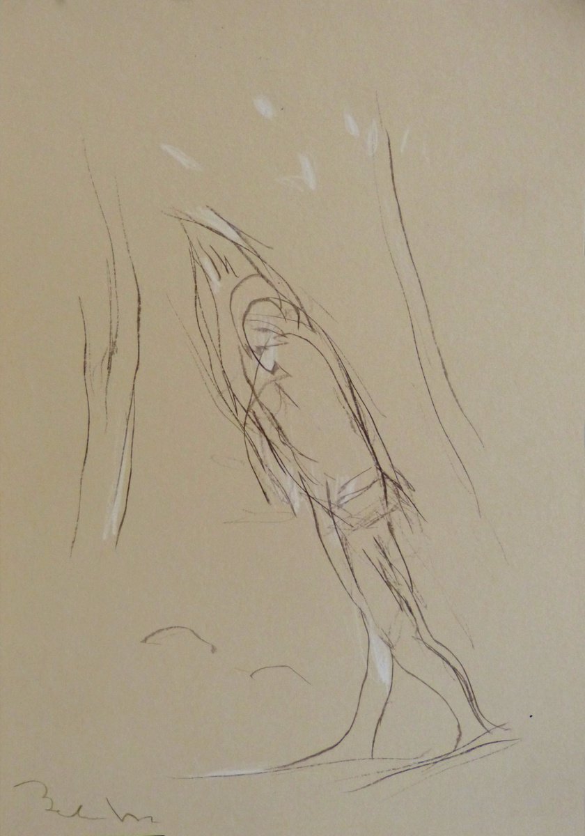 Expressive Portrait Pencil Drawing By Frederic Belaubre, 8 X 11, In The State Of Uncertainty 8, Original Artwork