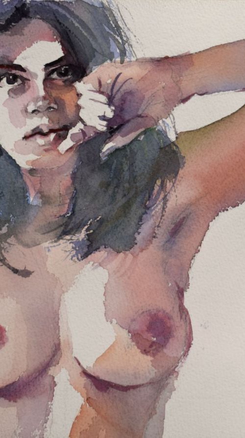 Girl with raised hand by Goran Žigolić Watercolors