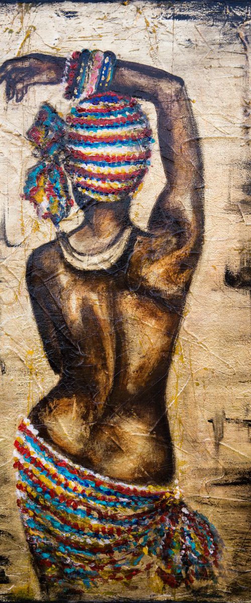 "African beauty",  original mixed-media painting, 40x60x2 cm, ready to hang by Elena Kraft