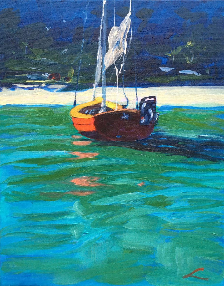 The Red Sailboat By Elena Sokolova, 16 X 20, Artwork For Sale On Artfinder