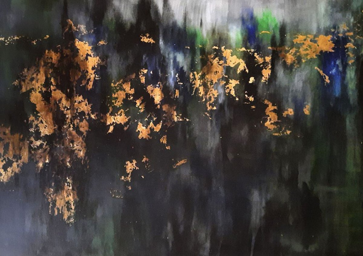 Abstract Acrylic Painting By Sapna Sharon, 35 X 24", Golden Touch, Original Artwork