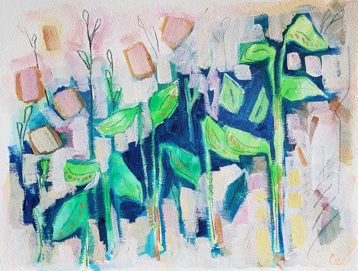 Organic Botanical Painting By Katrina Case, 14 X 11", First Life Of Spring, Original Artwork