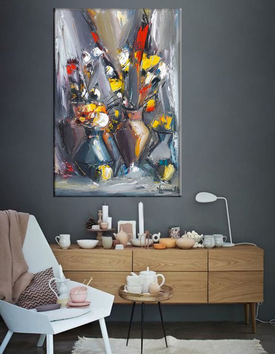 Still life 41x58cm, oil painting, ready to hang, abstract still life, palette knide still life