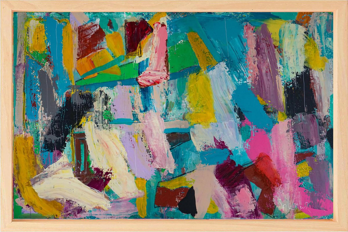 Organic Abstract Acrylic Painting By Geert Lemmers Fpa, 47 X 31, Liberation Of The Mind Opus 18, Original Artwork