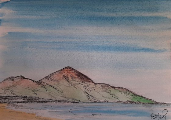 Summer morning over Croagh Patrick - a watercolour and pen study