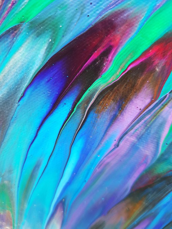 "Blue Plume" Original Abstract Blue Peacock Feathers Painting