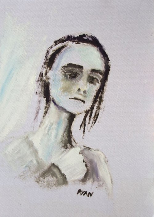 Sketch Of Girl In Oil "Contemplation" by Ryan  Louder
