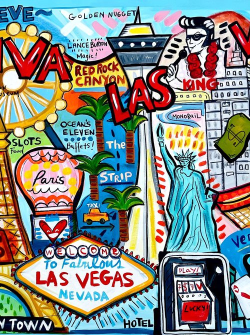Viva las Vegas hand embellished limited edition canvas print. by Mercedes Lagunas