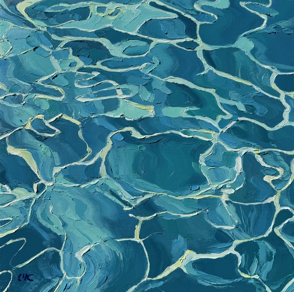 Abstract Landscape Oil Painting By Ulyana Korol, 12 X 12", Reflections 2, Original Artwork