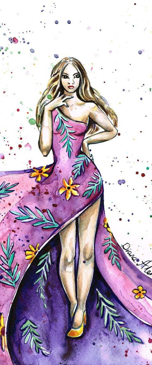Lady in Purple Flowery Dress by Diana Aleksanian