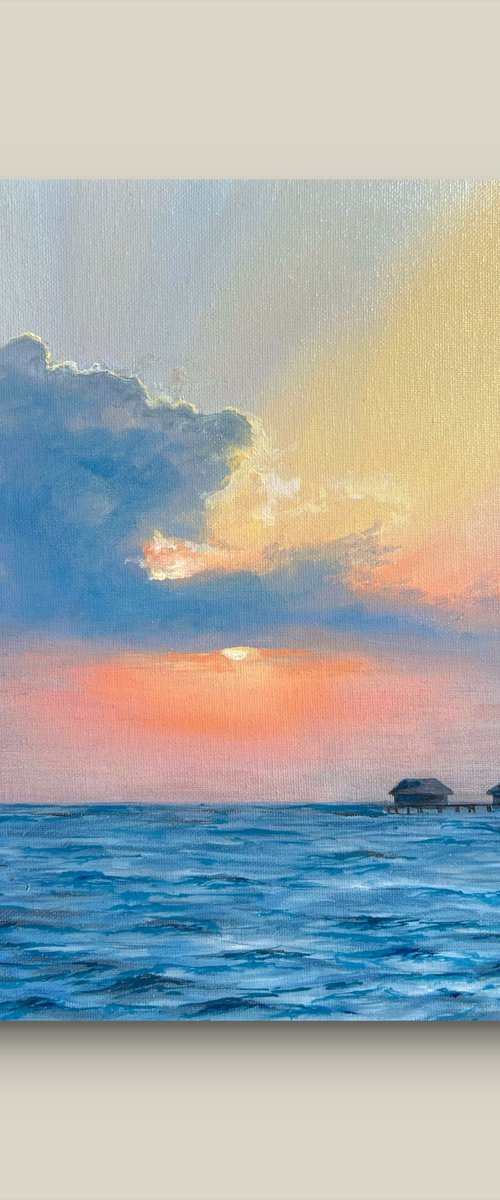 Hawaiian sunset hand-painted Oil Painting by Valentina Ash