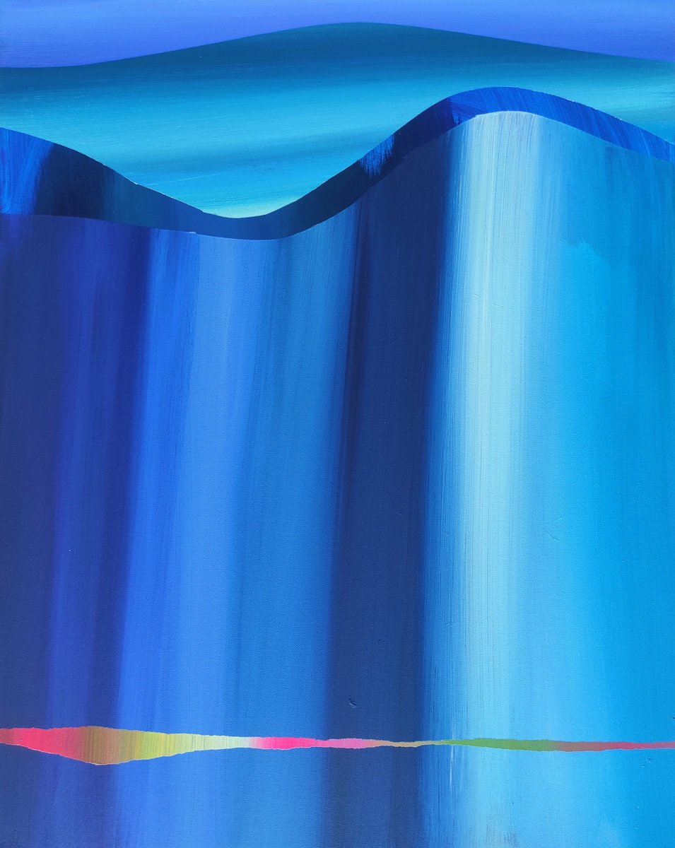 Organic Landscape Acrylic Painting By Kaliya Ka, 16 X 20", Soaring Blue Mountains 2, Original Artwork