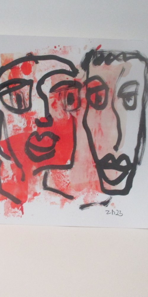 red girls thinking.. drawing art by Sonja Zeltner-Müller