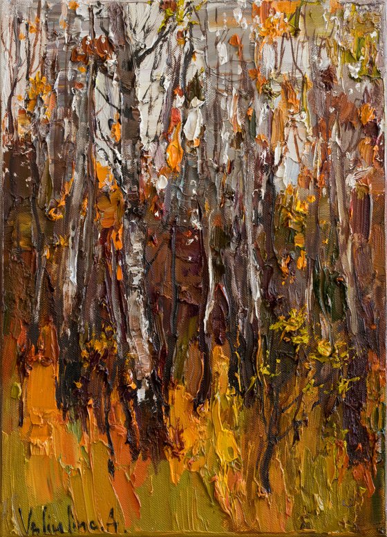 Autumn forest. Impasto  Landscape painting