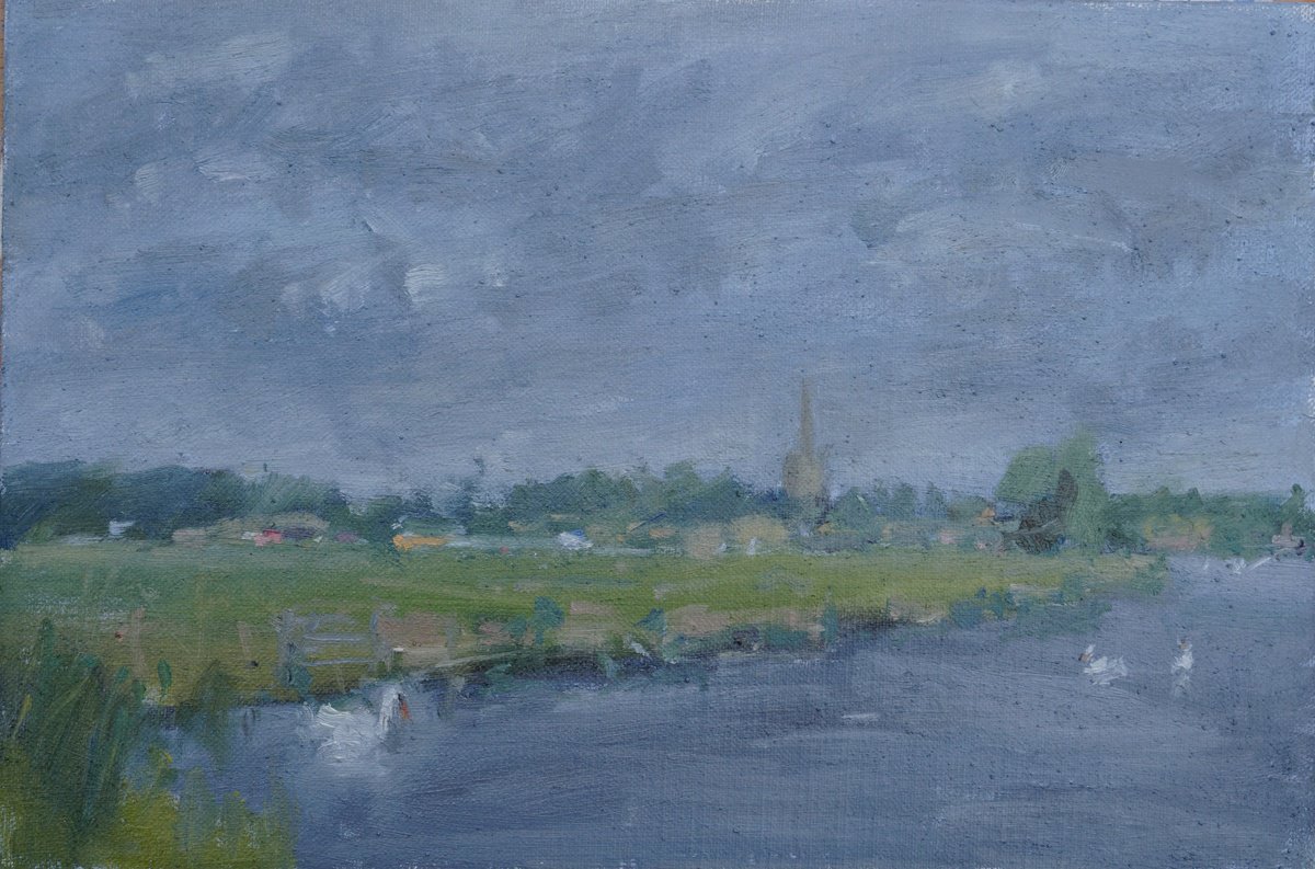 Impressionistic Landscape Oil Painting By Alex James Long, 12 X 8, River Thames Near Lechlade, Original Artwork