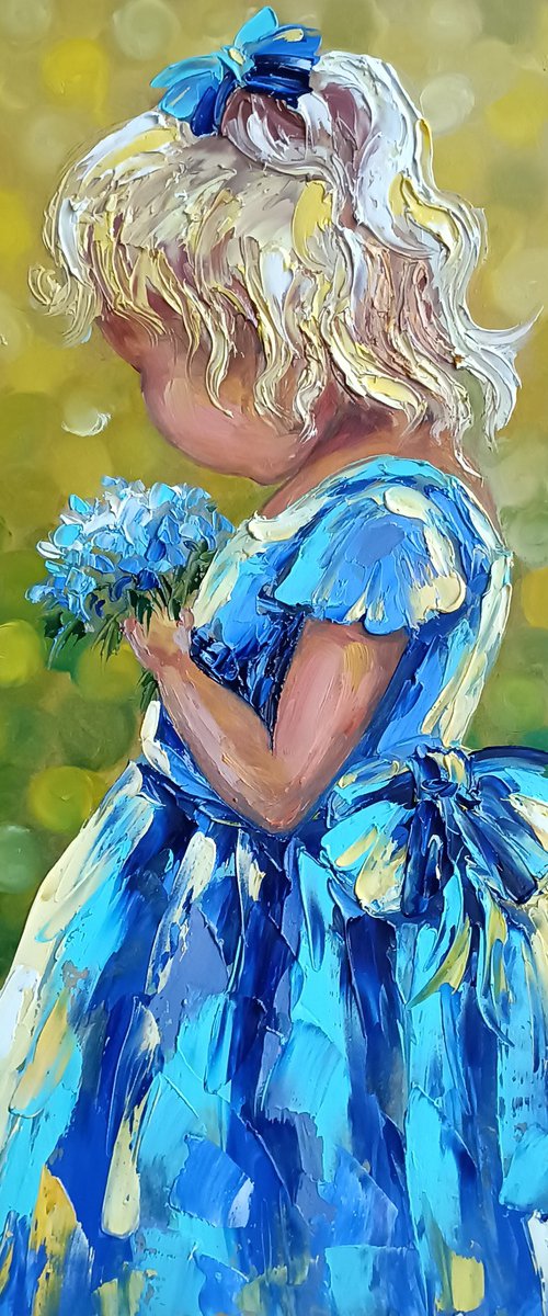 Little explorer - childhood, child, oil painting, kids, girl, for childs room, little girl, for kids, happy childhood, children by Anastasia Kozorez