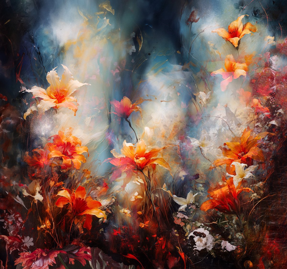 Botanical Painting By Teis Albers, 39 X 39", Fuel My Fire, Original Artwork